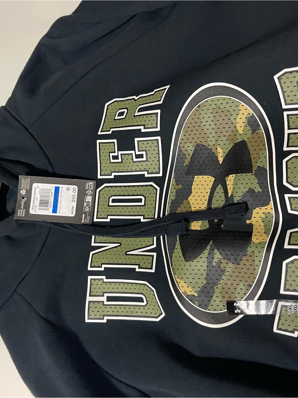 Under Armour Black Hoodie with Olive Camo Logo